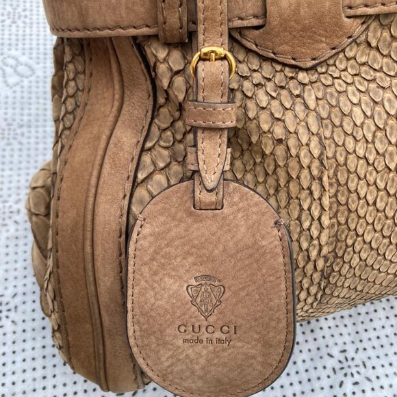 Gucci Women Tote Handbag Brown Python GG Running  Satchel Bag - Picture 10 of 16